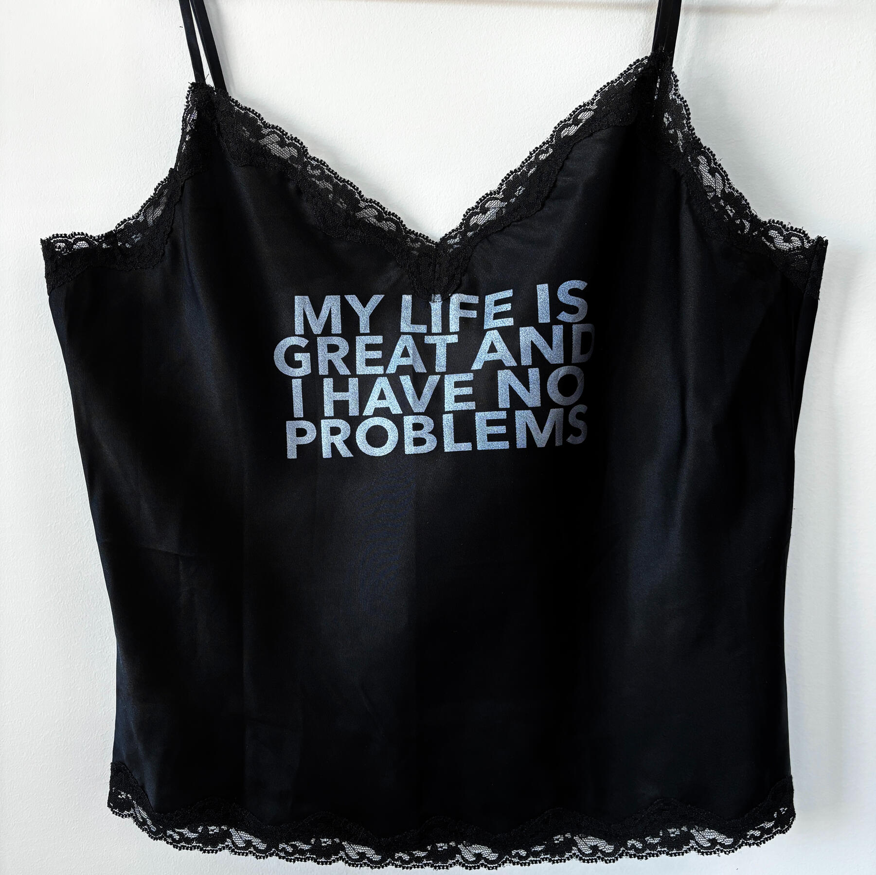 my life is great lace tank, black 2024 victoria&#39;s secret tank, water based ink