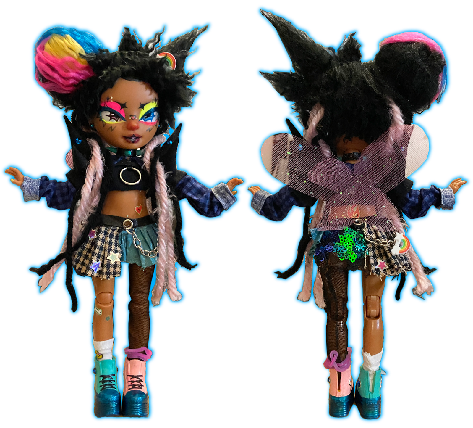 &quot;suburbia&quot; character doll 2022 doll body, clay, acrylic, watercolor pencil, fabric, yarn, hardware, rhinestones